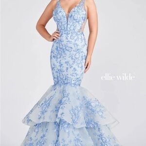 Ellie Wilde Light Blue Floral Prom Dress